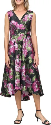 S.L. Fashions Floral Jacquard Cocktail Dress in Black Multi at Nordstrom, Size 16
