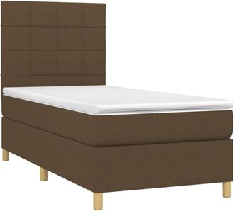 vidaXL Vidaxl - Cama Box Spring Colch&oacute;n Y Luces Led Tela Marr&oacute;n Oscuro 90x200cm