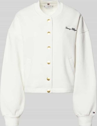 Tommy Hilfiger Relaxed Fit Sweatjacke aus Baumwoll-Mix in Ecru, Größe XXL