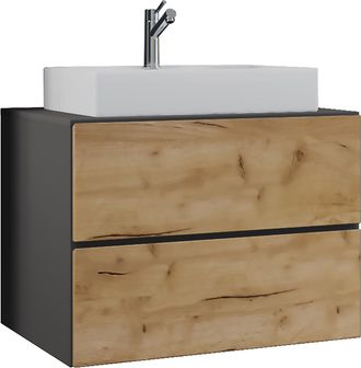 ebuy24 Vcm 2 Pcs Lavabo Lavabo Gabinete Inferior Ancho 80 Cm Muebles De Ba&ntilde;o Con Cajones Lendas (antracita / Roble Miel)