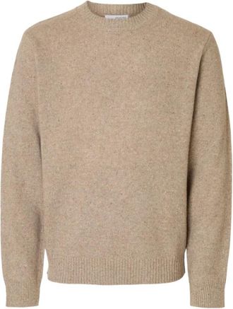 Selected Beige Sweater Slhneil Ls Knit Nes Crew Neck Sweater - Heren - Ronde hals truien - Beige - 2XL - Wol - Truien & Vesten
