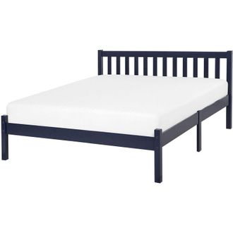 Beliani Cama Doble De Madera De Pino Azul 140 X 200 Cm Con Listones Estilo Escandinavo Florac