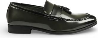 Infinity Leather Olijfgroene herenloafers met kwastjes, hoogglans lakleer, formele look