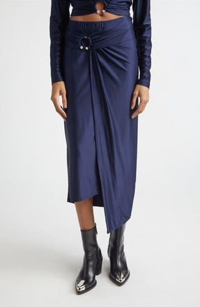 Paco Rabanne Pierced Asymmetric Jersey Midi Skirt in Deep Navy at Nordstrom, Size 10 Us