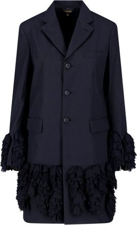 Comme Des Gar&ccedil;ons Long Black Blazer With Ruffled Accents And Classic Lapel