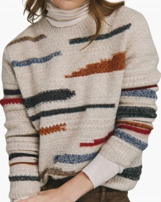 Autumn Cashmere Textured Striped Crewneck Sweater In Sugarcane Combo