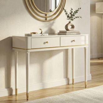 Mauro Ferretti Consola de madera blanca con detalles dorados, 101x37x78 cm