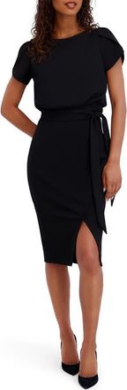 Kensie Plyr Tie Waist Midi Dress in Black at Nordstrom Rack, Size 10