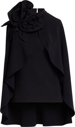 Elie Saab Top a mantella con applicazione a fiori - Nero