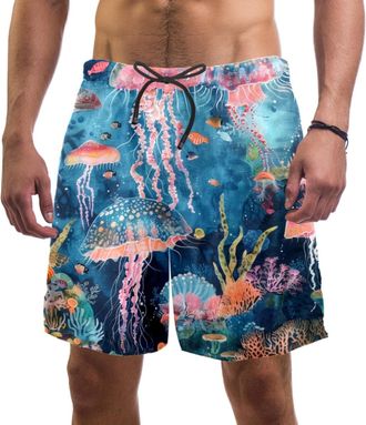 Generic Mens Swim Trunks with Pockets Quick Dry Summer Beach Shorts 3D Print Coastal Beach Ocean Themed Boardshorts Casual Surf Shorts Multicolor