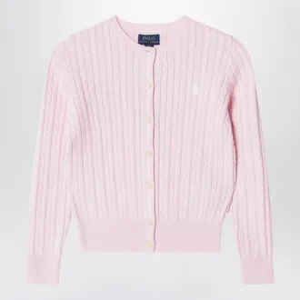 Polo Ralph Lauren Cardigan in cotone a trecce sottili rosa