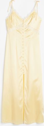 H&M Slipdress aus Satin mit Spitzenbesatz - Hellgelb