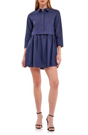 English Factory Long Sleeve Mini Shirtdress in Navy at Nordstrom, Size X-Small