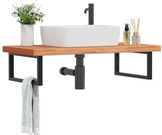 vidaXL Vidaxl - Estante De Lavabo De Pared De Acero Y Madera Maciza De Haya