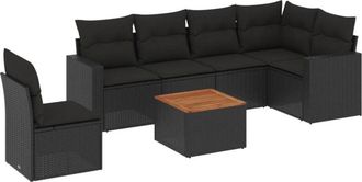 vidaXL Vidaxl - Set De Comedor De Jard&iacute;n 7 Pzas Y Cojines Rat&aacute;n Sint&eacute;tico Negro