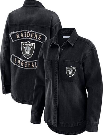 WEAR by Erin Andrews Womens WEAR by Erin Andrews Black Las Vegas Raiders Washed Oversized Denim Full-Snap Shacket at Nordstrom, Size Xx-Large