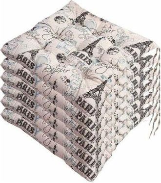 OEM Juego De 6 Cojines Para Silla De 40x40 Cm - Poli&eacute;ster Y Algod&oacute;n Natural - Lavable A M&aacute;quina - Ajuste Seguro Con Cintas Integradas