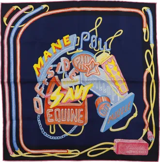Herm&egrave;s Pre-owned Womens Gavroche Chevaloscope Neon Pointille Silk Scarf 45 - Navy Textile - One Size