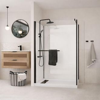 Aurlane Cabina Ducha Italiana 120x90 Con Columna Negra Y Plato Bajo