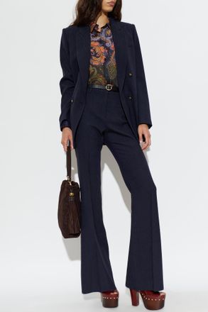 Etro Double-breasted Wool Blazer, Womens, Navy Blue