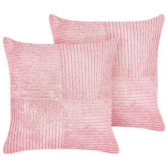 Beliani Conjunto De 2 Cojines De Pana Rosa 43 X 43 Cm Patr&oacute;n A Rayas Moderno Millet