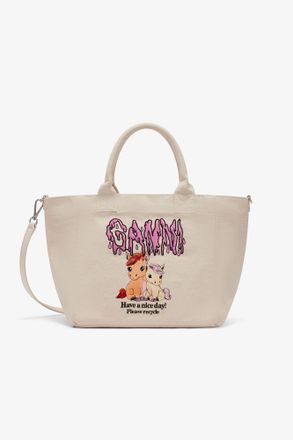 Ganni White Small Easy Pony Printed Shopper