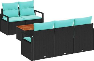 vidaXL Conjunto De Sof&aacute;s De Jard&iacute;n 6 Uds. Negro Rat&aacute;n Sint&eacute;tico Vidaxl