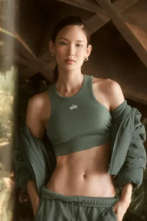 Alo | Aspire Tank Top in Bamboo Green/White, Size: Medium