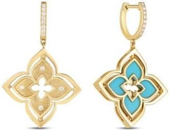 Roberto Coin 18K Yellow Gold Venetian Princess Pirouette Diamond & Turquoise Flower Drop Earrings - 8883468Ayerxt