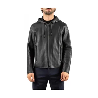 Emporio Armani Jassen, Heren, Zwart, S, Leer, Blouson