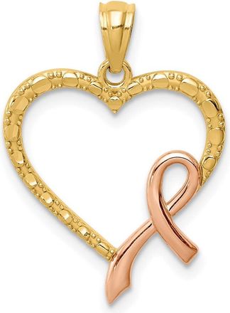 Diamond2Deal 14k Yellow Gold and Rose Rhodium Pink Ribbon with Heart Pendant