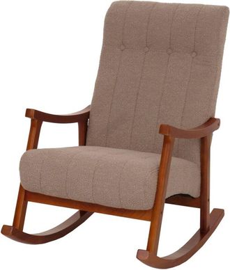 Hhg Nunca Usado] Silla Mecedora Hhg 862, Sill&oacute;n Relax, Madera Mvg, Tejido Boucl&eacute; (450 G/m&sup2;), Color Topo, Estructura Con Acabado En Nogal