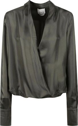 SA SU PHI Criss Cross Silk Twill Shirt - Dames - Blouses - Groen - XL - Leer - Overhemden