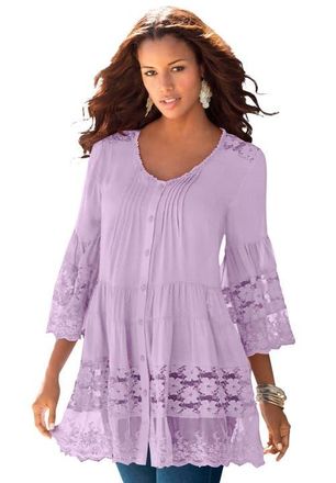 Roaman's Lace Illusion Blouse in Pale Lavender at Nordstrom, Size 36