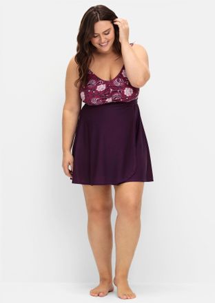 Sheego Tankini-Top SHEEGO BY JOE BROWNS, Damen, Gr. 40, Cup C, lila (beere, gemustert), Elasthan, Polyamid, Bikini-Oberteile Tankini-Top