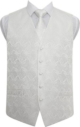 DQT Paisley Floral Patterned Wedding Waistcoat, Neck Tie & Pocket Square Set for Men (XXL, Ivory, xx_l)
