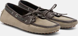 Brunello Cucinelli Monili leather-trimmed suede boat shoes