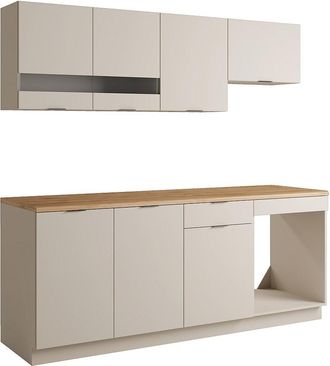 Vente-Unique Cocina completa - Con encimera de 200 cm - Beige y Natural - CARMEO