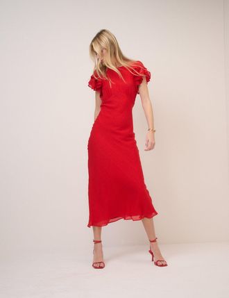 Nobody's Child Red Frill Sleeve Lola Midi Dress