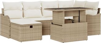 vidaXL Garden Sofa Set with Cushion 7 pcs Beige Poly rattan Vidaxl
