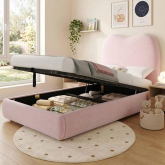 Matteo Pink Velvet Childrens Single Bed with Hydraulic Storage
