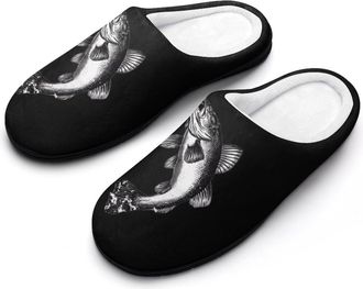 Generic Bass Fish Cotton Slipper for Women Indoor Outdoor House Shoes Anti-Skid Slippers with Rubber Sole
