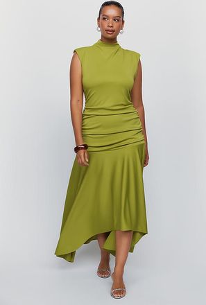 Maeve Sleeveless Ruched Mock-Neck Dress