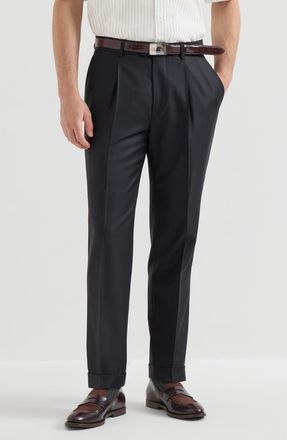 Brunello Cucinelli Super 150s virgin wool four season batavia trousers with pleat in Black at Nordstrom, Size 54
