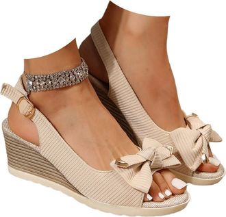 Generic Orthopedic Platform Wedge Sandals For Women UK With Ankle Strap Bow Non-Slip Shoes Open Toe Low Heel Espadrilles Arch Support Summer Beach Walking Cas