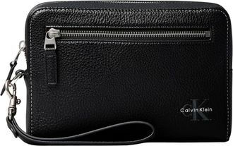 Calvin Klein Bold Pebble Pouch - Heren - Toilettassen - Zwart - ONE Size - Leer - Tassen