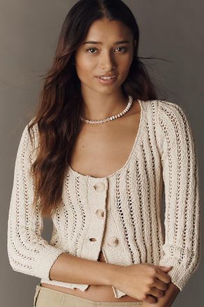 Pilcro Cotton Scoop-Neck Stitched Cardigan