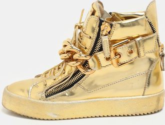 Giuseppe Zanotti Gold Leather Chain High Top Sneakers