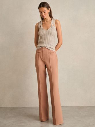 Reiss Tan Petite Welt Pocket Flared Trousers, 10
