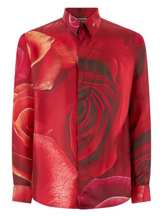 Roberto Cavalli Camicia in seta a fiori - Rosso